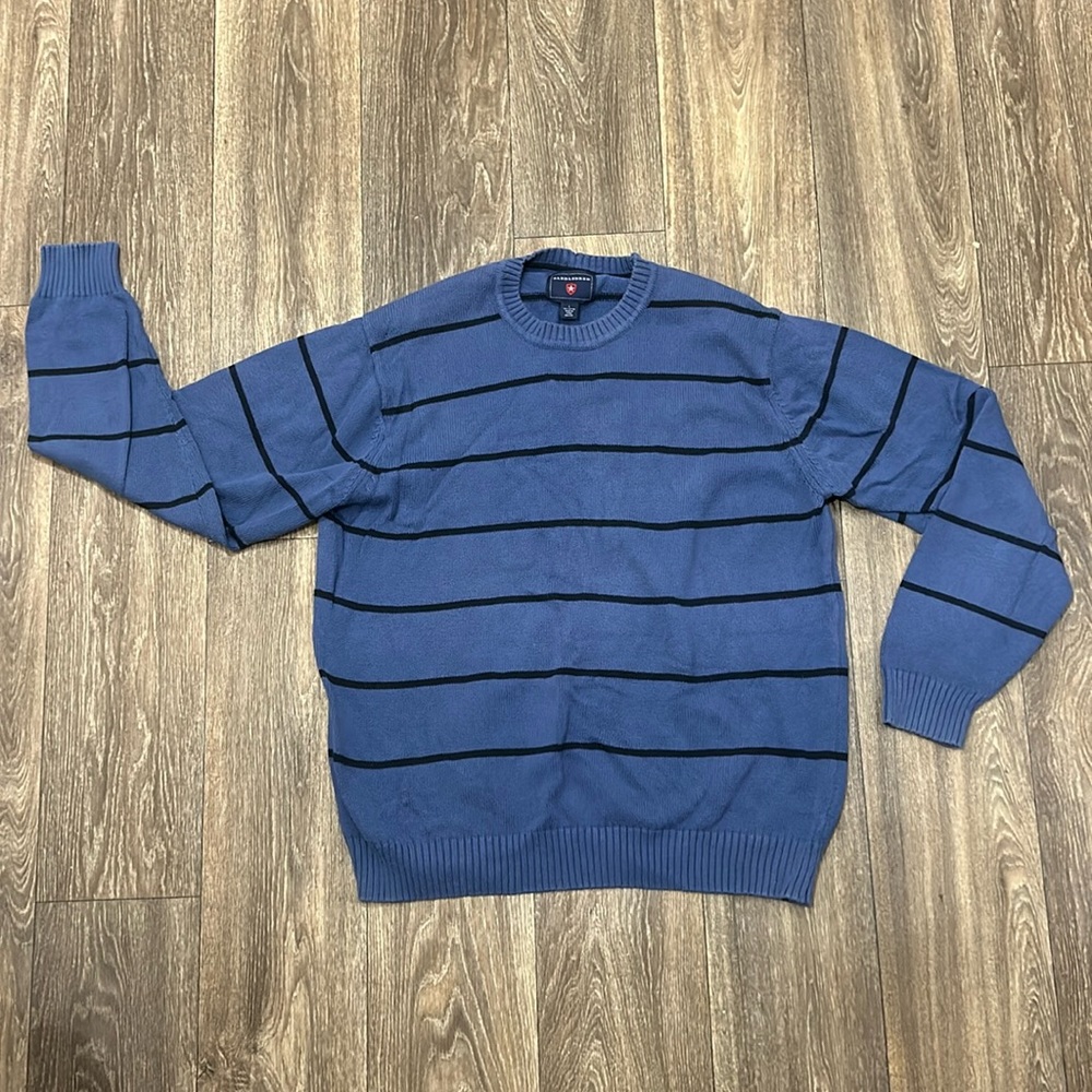 Men’s Large 100% Cotton Blue Striped Sweater